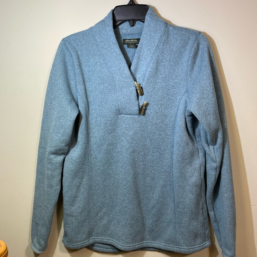 Eddie Bauer Women’s Large Blue Pullover Toggle Button Fishermans Neck‎ Sweater